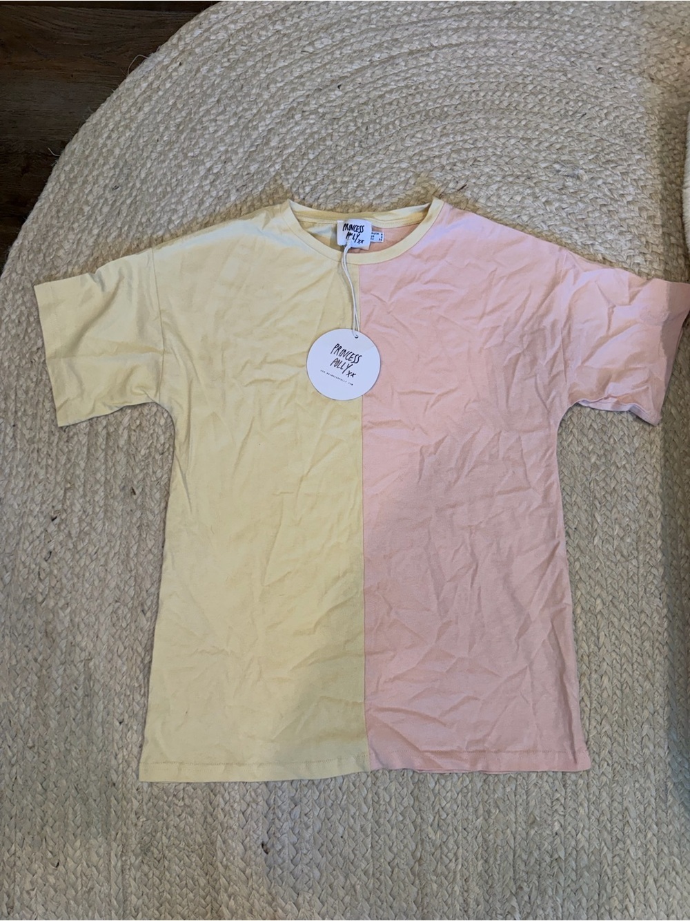 Princess Polly Half-&-Half Colorblock Tee in Yellow & Pink